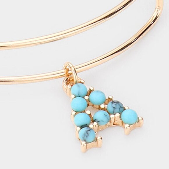 NWT Bohemian -A- Turquoise Embellished Monogram Charm Bracelet - Picture 2 of 2